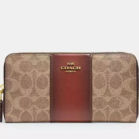 Coach Signature Canvas Colorblock  Accordian Zip Wallet - Picture 1 of 8